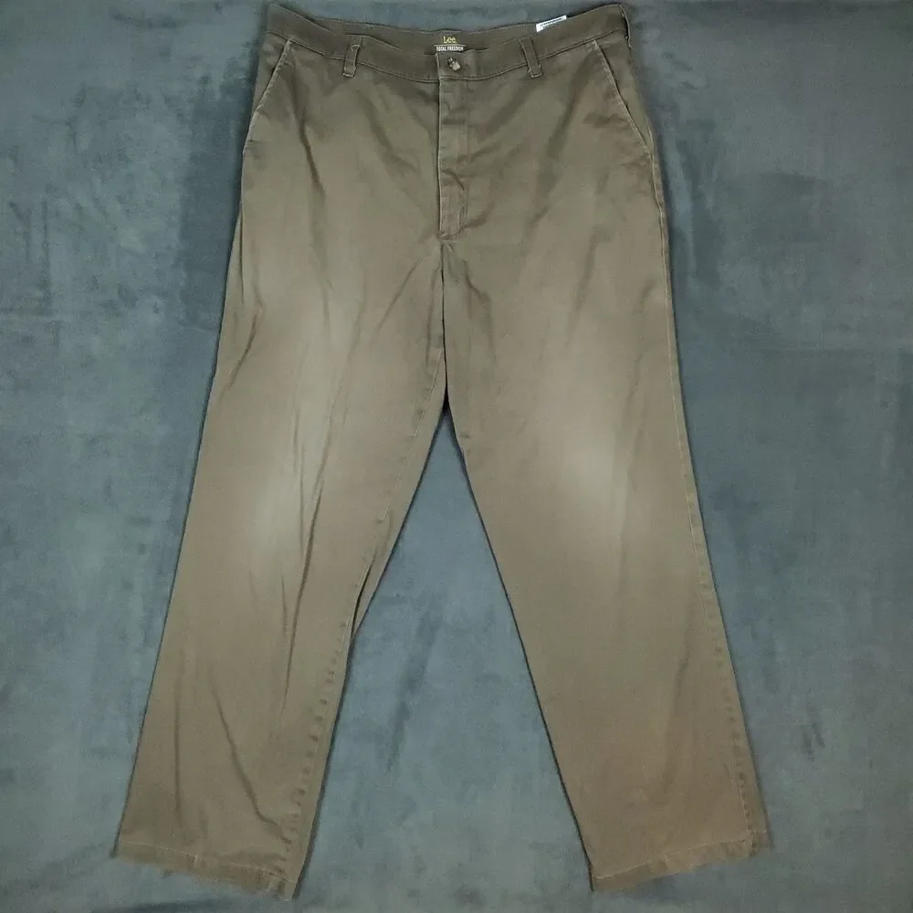 Lee Total Freedom Pants Mens 36x34 Brown Straight Fit Wrinkle Resistant Chinos